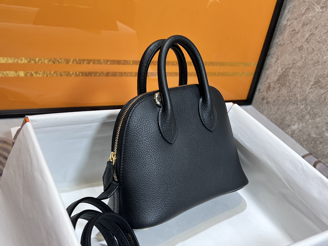 Hermes Bolide 1923 Mini Handbag Shoulder Bag In Black Evercolor Leather